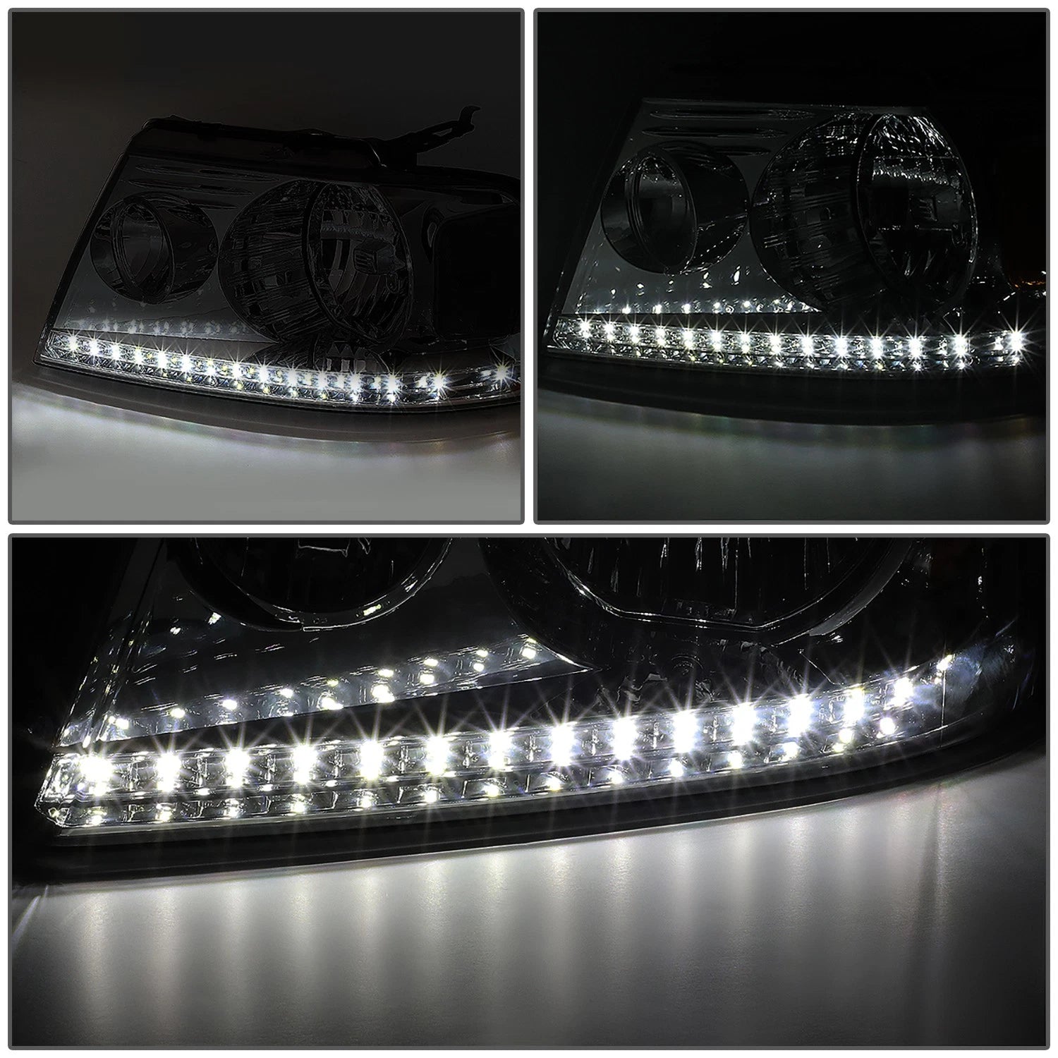 Chrome Housing Smoked Lens LED DRL Headlight for Ford F150 Lincoln Mark LT (2004–2008)