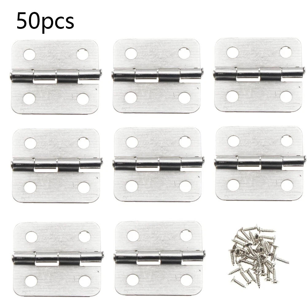 50Pcs Mini Silver Hinges for Wooden Box Toolbox Jewelry Box (18x16mm)