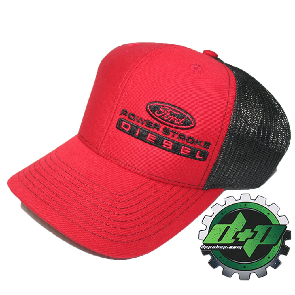 Powerstroke Hat for Ford Truck (Diesel, Red/Black Mesh Snapback)