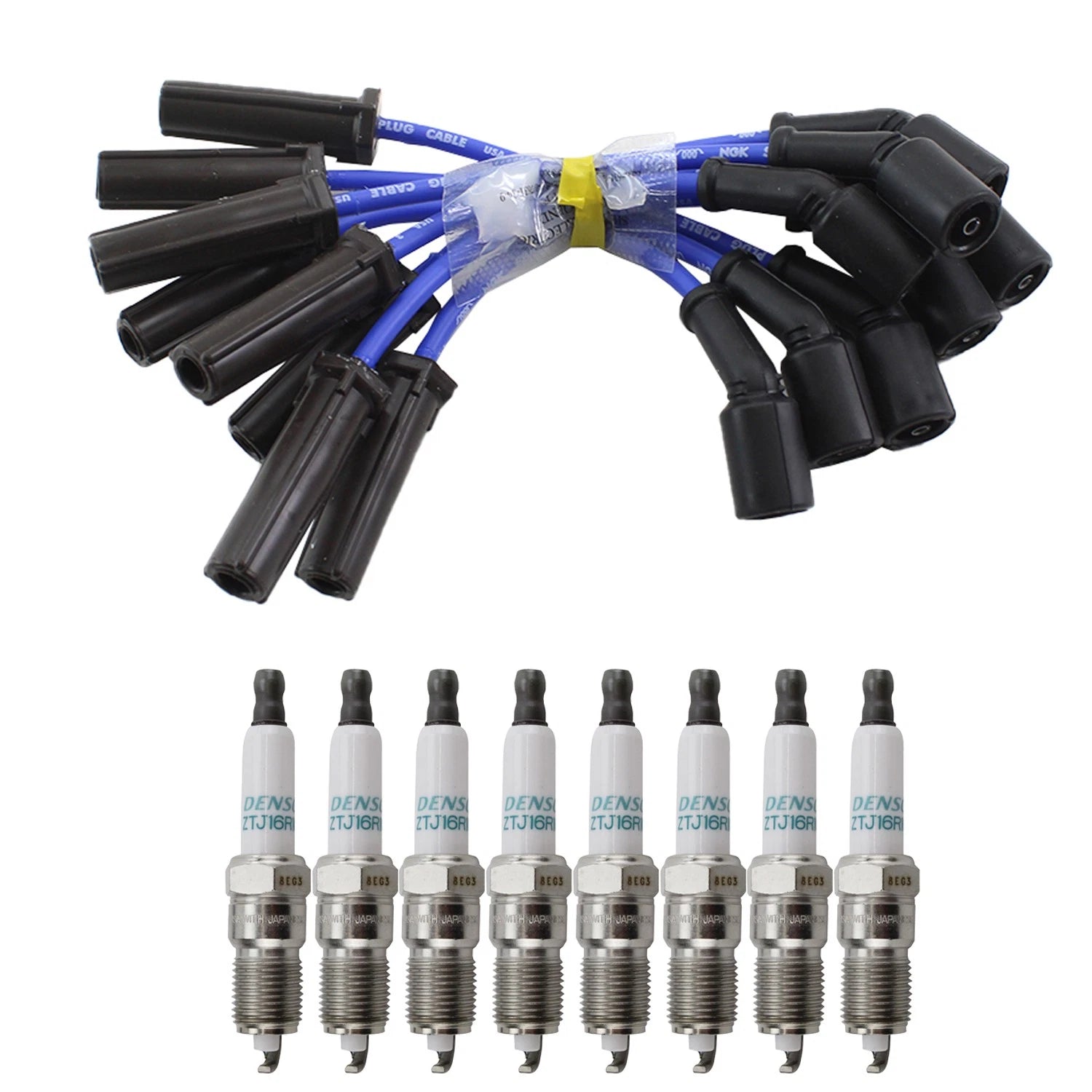 NGK Wire Set & Denso 8 Iridium Spark Plugs Kit for H2 Silverado 1500 (2001–2006)