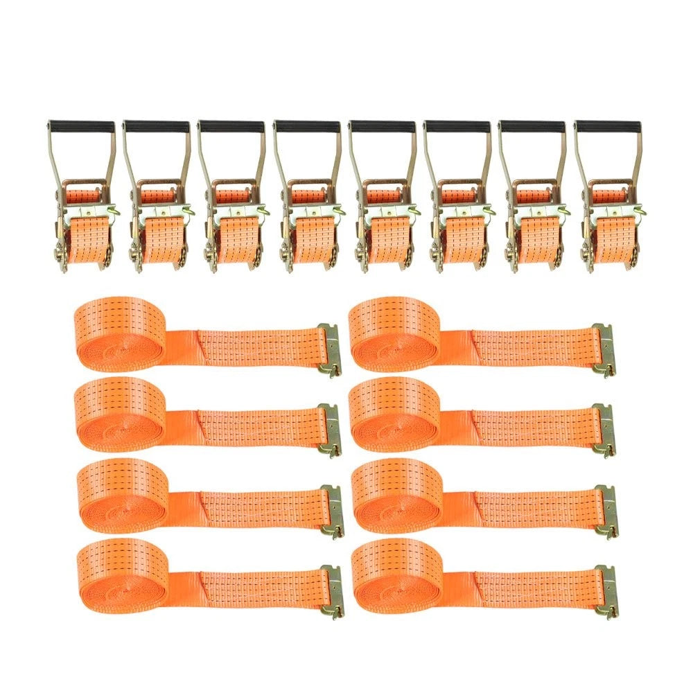 Set of 8 E-Track Ratchet Straps 2" x 15' 4400LB Tie Down
