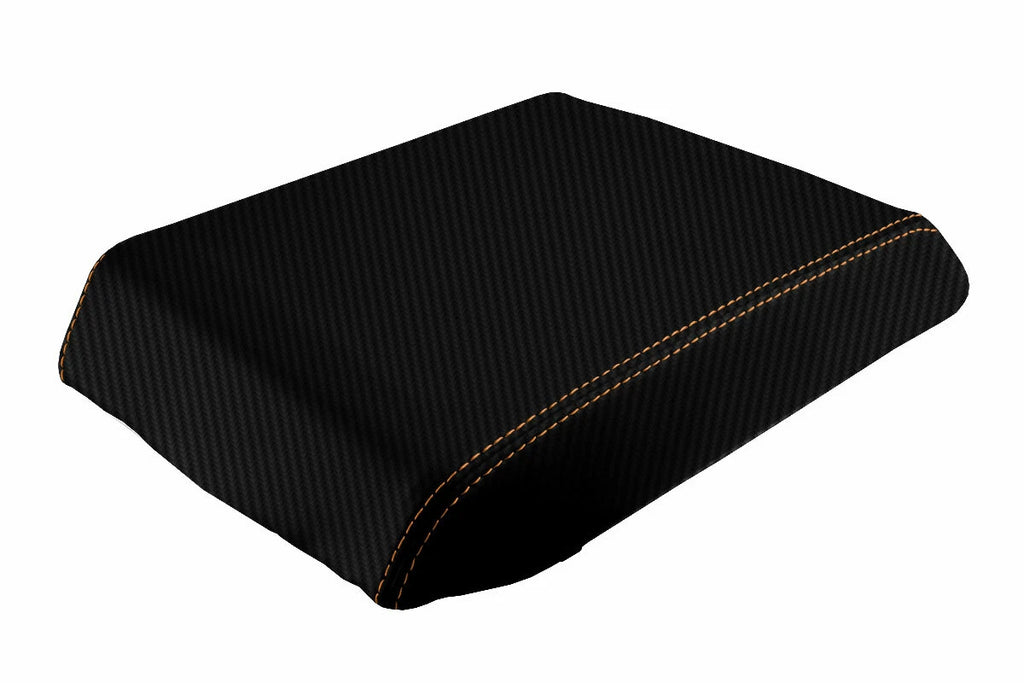 Console Lid Armrest Cover for Hummer H2 (2003–2007) Carbon Fiber Orange Stitch