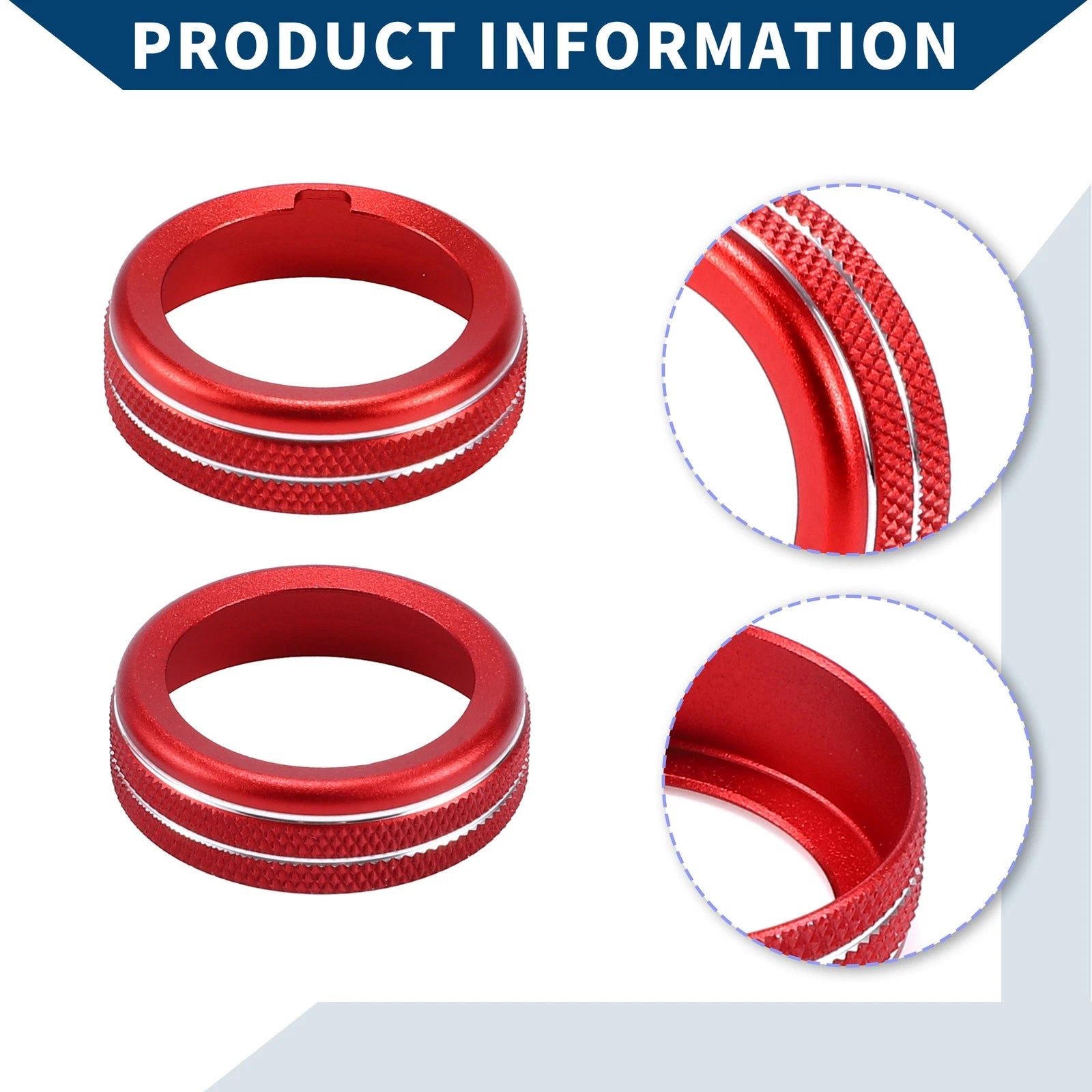 2X AC Climate Switch Knob Cover Ring for Ford Mustang (2015–2021) Red