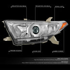 Chrome Amber Projector Headlight Lamp for Toyota Highlander (2011–2013)