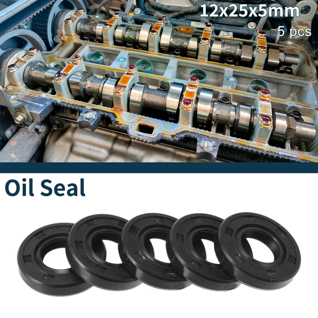 Set of 5 Oil Seal Rotary Shaft Seal NBR Rubber 12x25x5mm
