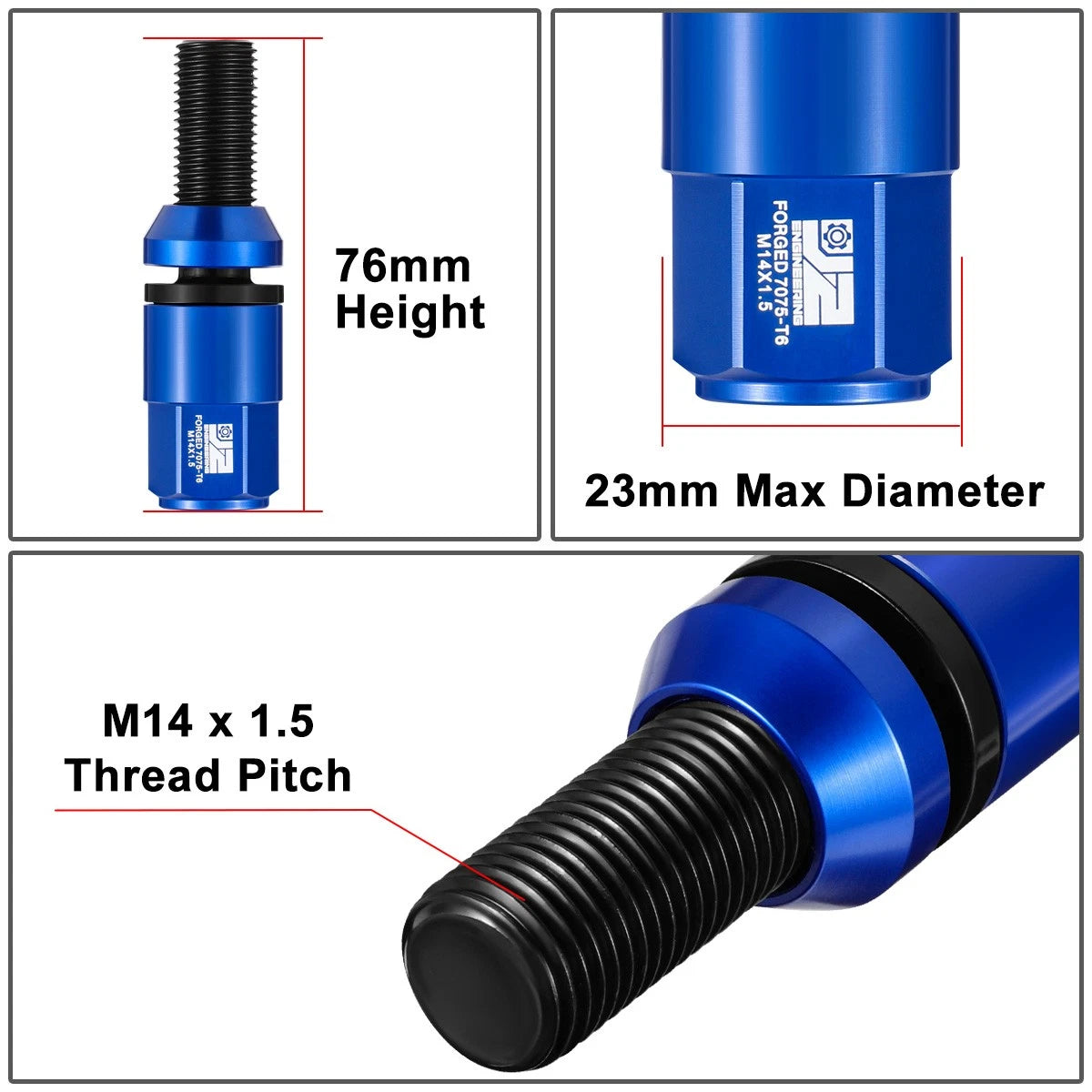 Set of 20 Closed End Lug Nuts M14x1.5 for J2 (Aluminum Blue)