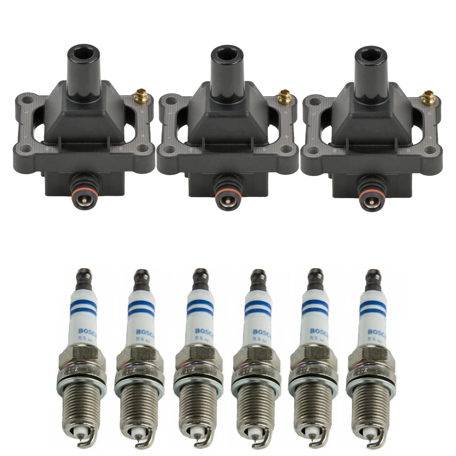 Bosch 3 Ignition Coils & 6 Platinum Spark Plugs for W140 R129 (1992–1999)