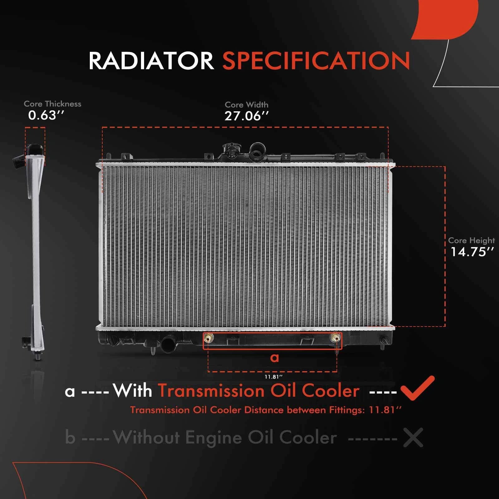 Radiator with Trans Oil Cooler for Mitsubishi Lancer (2002–2007)