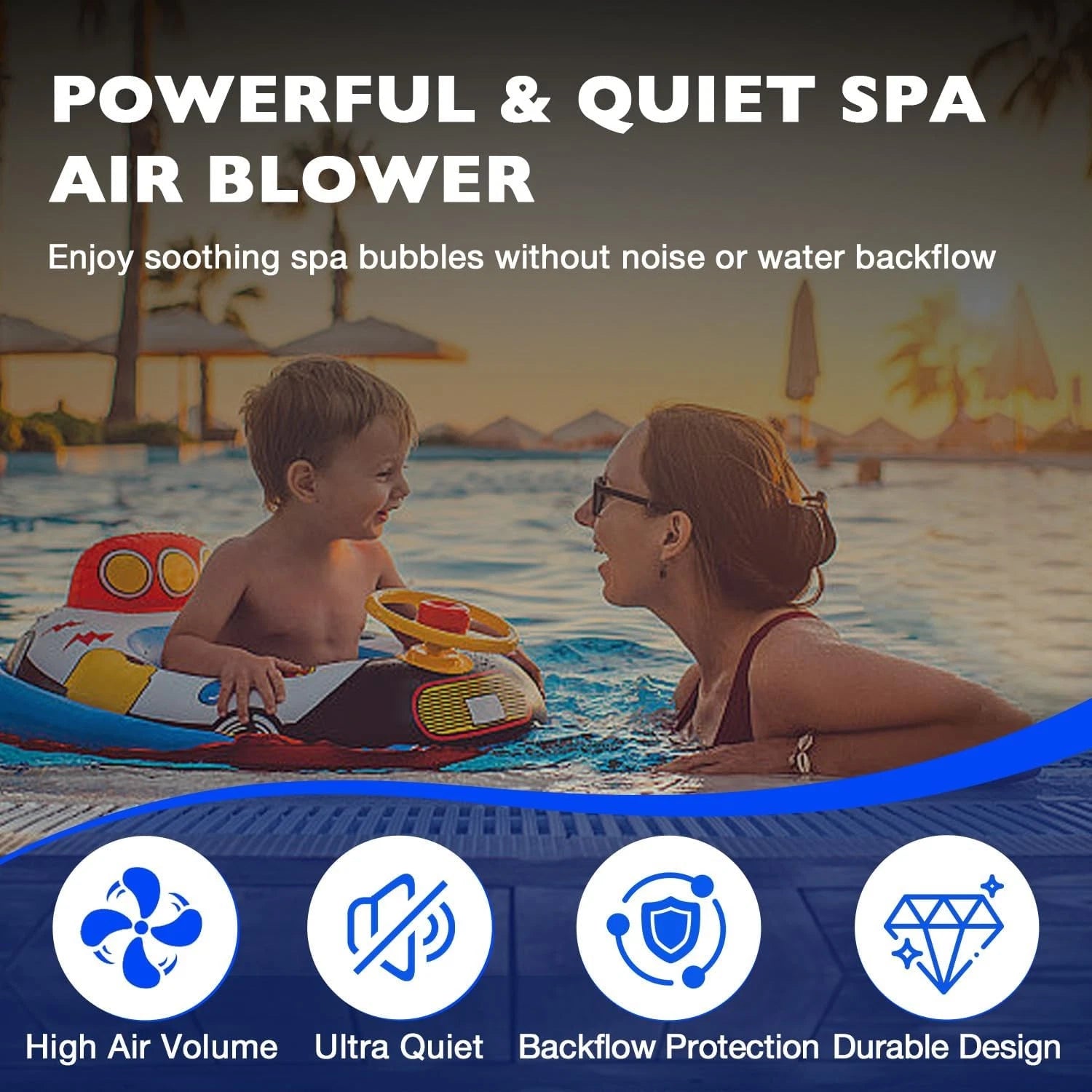 Pool Spa Blower for Air Supply Silencer 2" Plumbing 1.5HP 120V