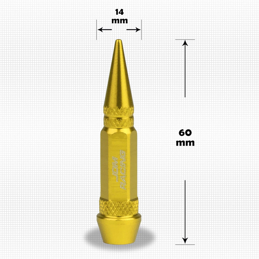 Set of 4 Gold Aluminum Spiked Tire Valve Stem Caps for Universal Fit (60mm)