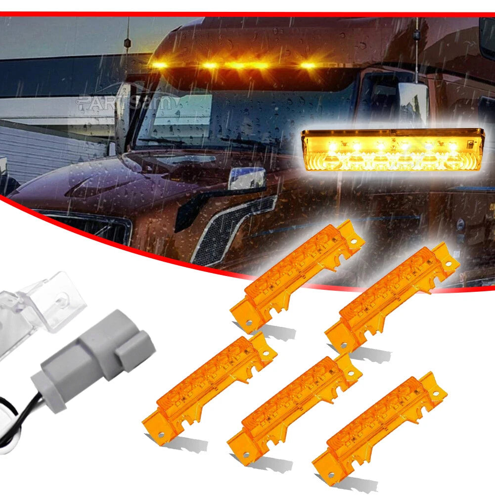 Set of 5 Amber LED Cab Roof Marker Lights for Volvo VN/VNL (2003–2020)