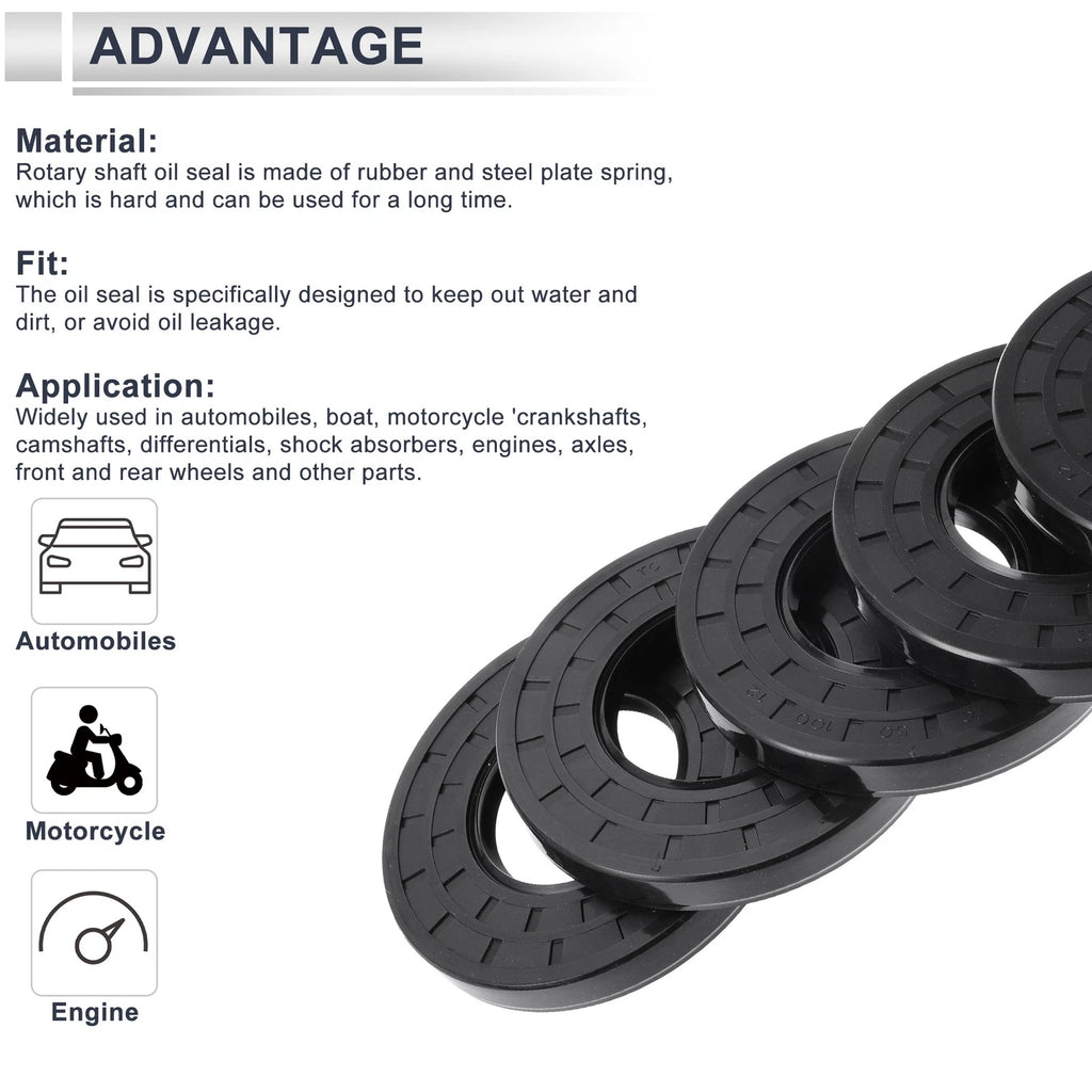 Set of 5 Oil Seal Rotary Shaft Seals for Various Applications (50x100x12mm)