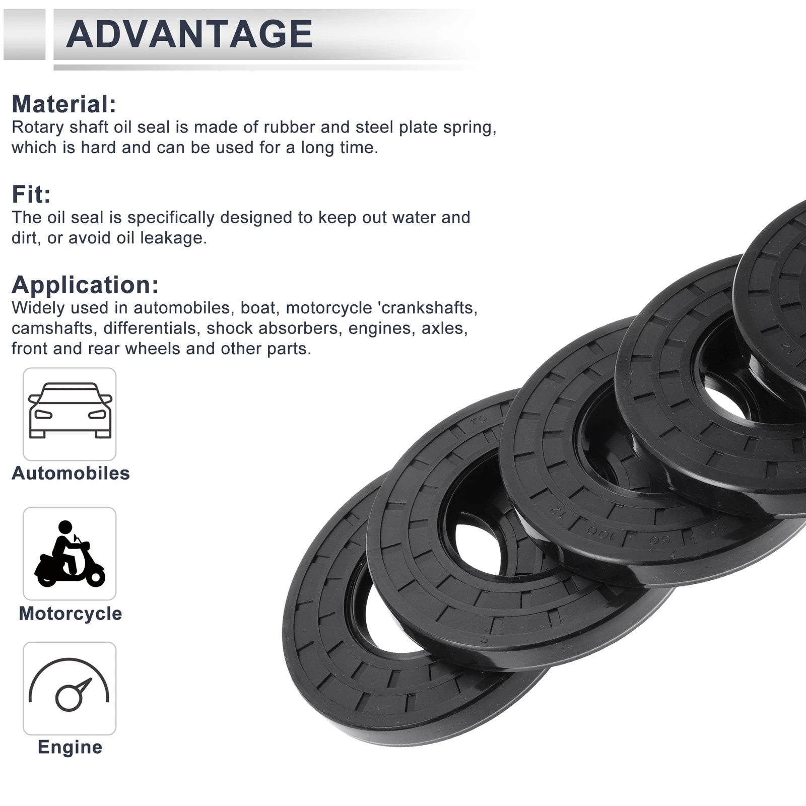 Set of 5 Oil Seal Rotary Shaft Seals for Various Applications (50x100x12mm)