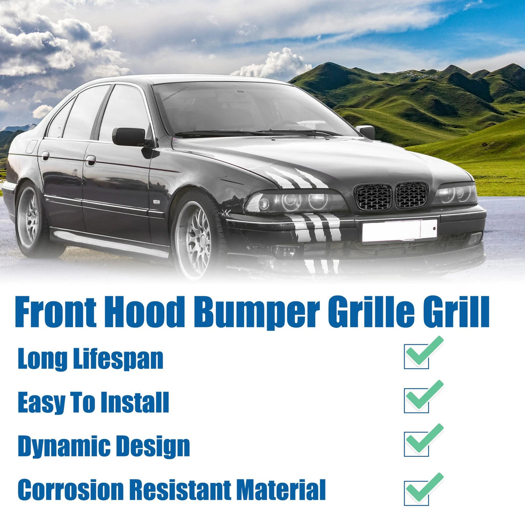 Set of 2 Front Hood Bumper Grilles for BMW 525i 530i E39 (2001–2003) Gloss Black