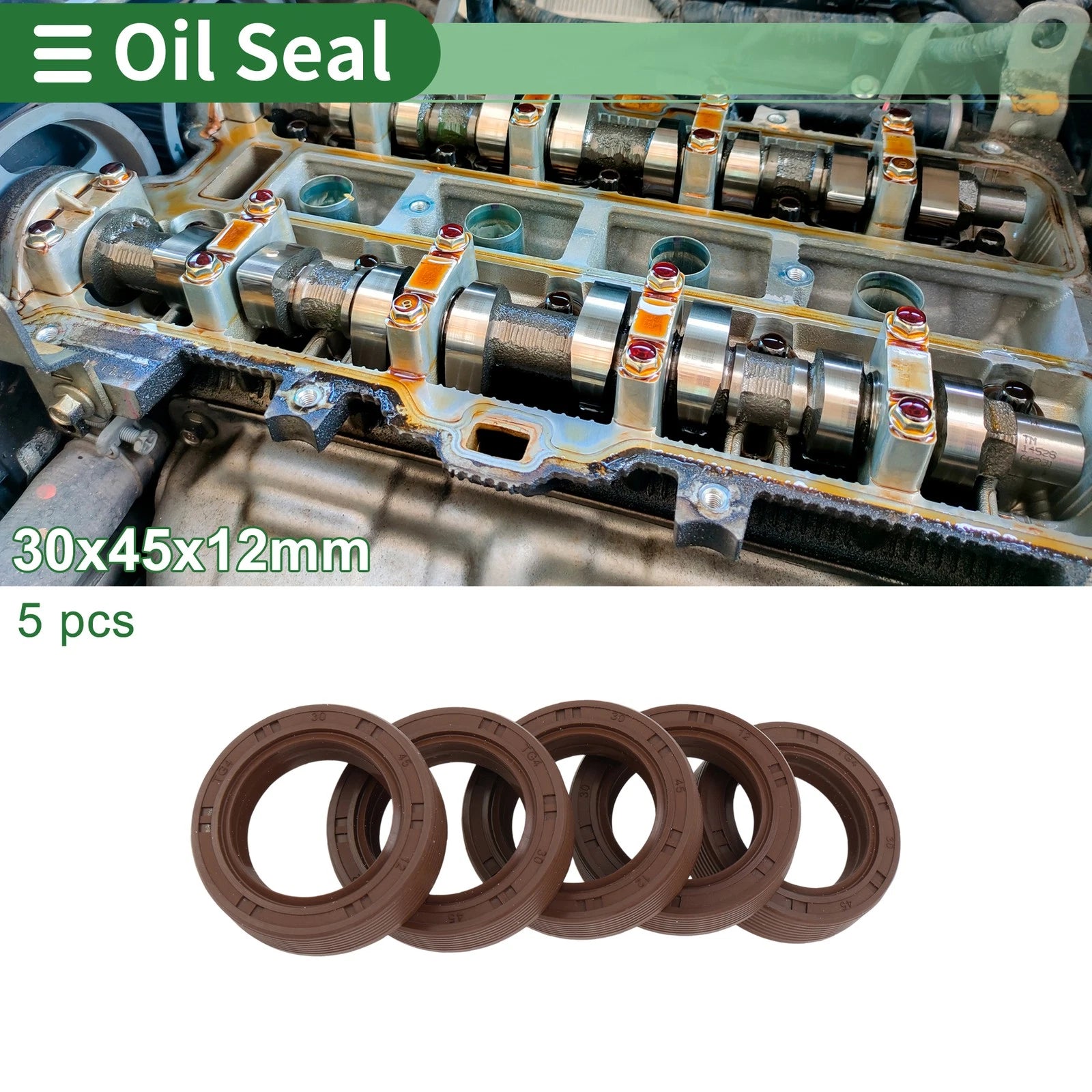 Set of 5 Oil Seals FKM Rubber 30x45x12mm for High Pressure