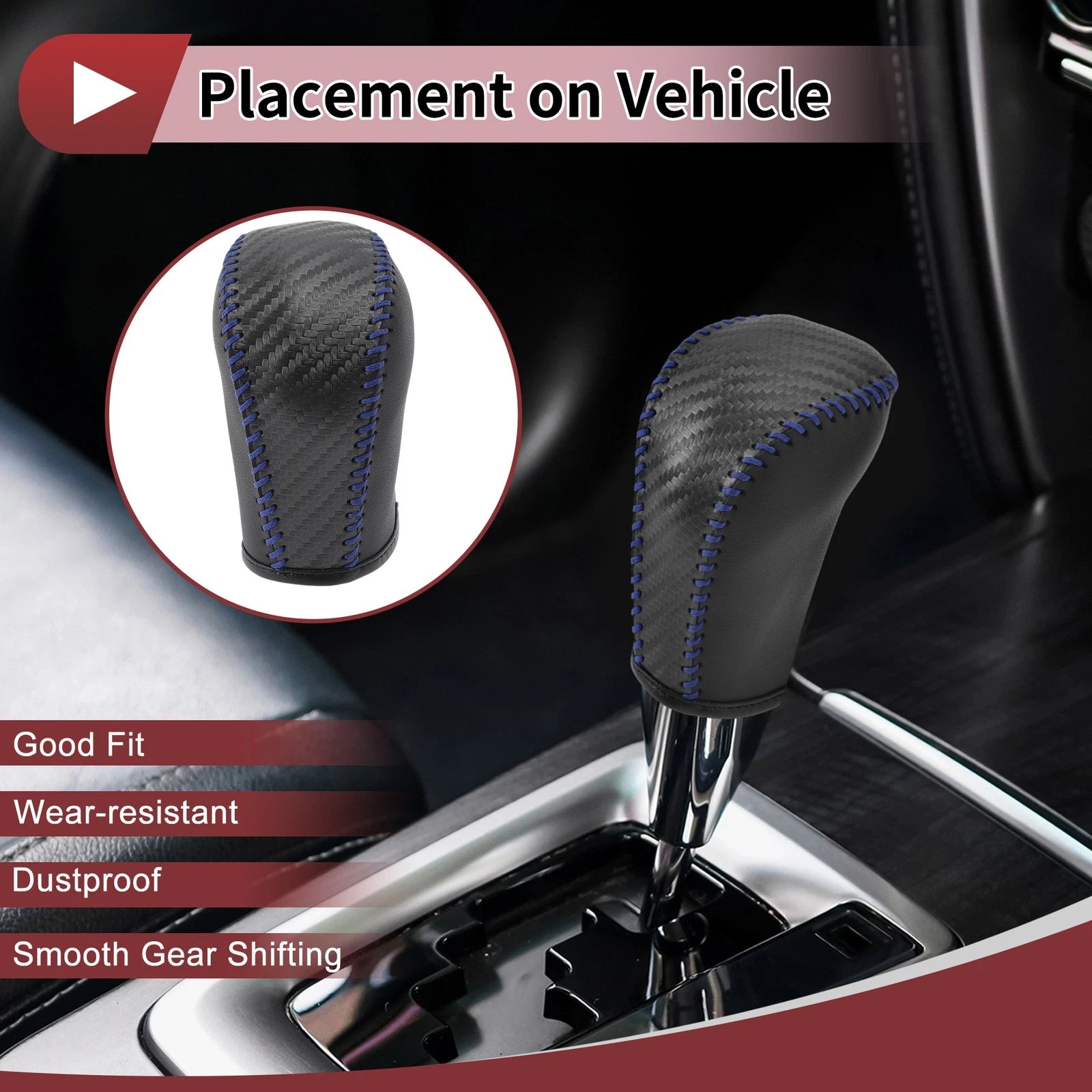 1Pc Gear Shift Knob Cover for Subaru Forester (2006–2012) Black Blue Faux Leather