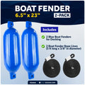 2-Pack Twin Eye Ribbed Boat Fenders 6.5 x 23-Inch, Blue