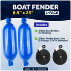2-Pack Twin Eye Ribbed Boat Fenders 6.5 x 23-Inch, Blue