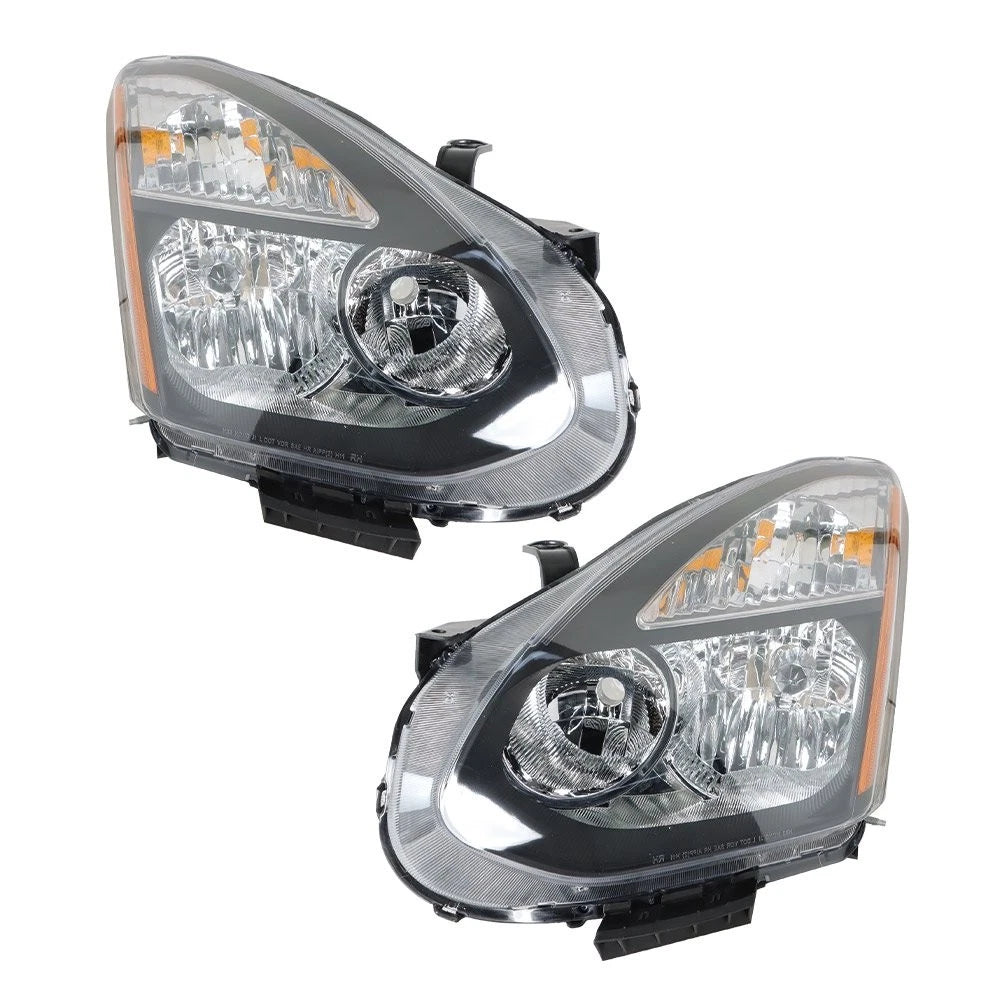 Set of 2 Halogen Headlight Assemblies for Nissan Rogue (2008–2013) Black Housing