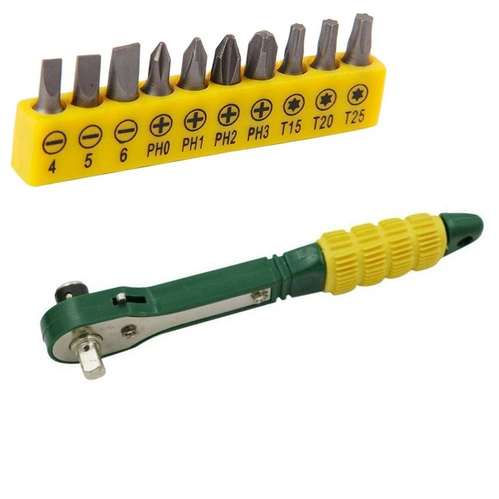 Handheld Ratchet Wrench with 14-Inch Driver and Socket Set for Automotive