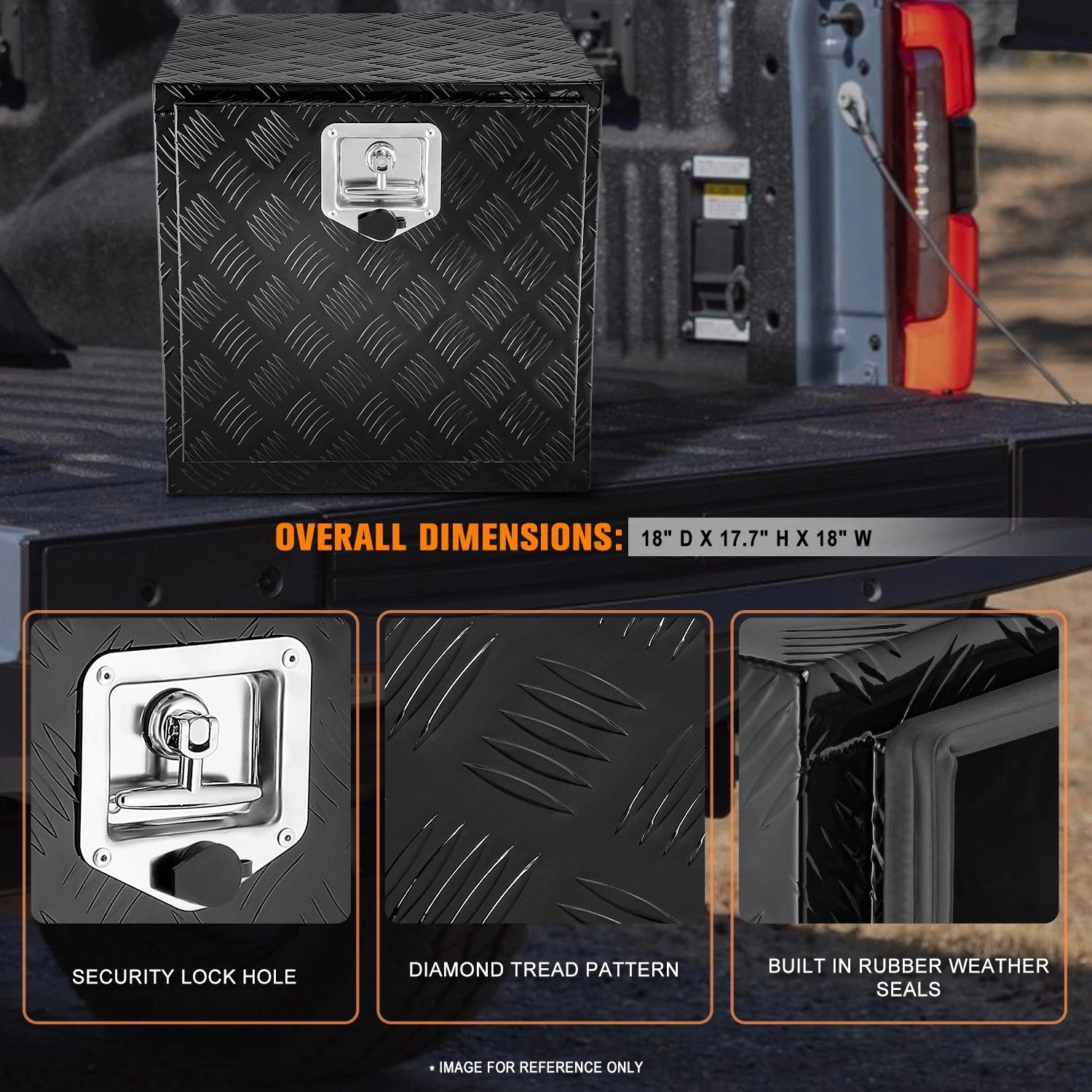 Aluminum Over-Hanging Lip Tool Box for Truck (18"x17.7"x18")