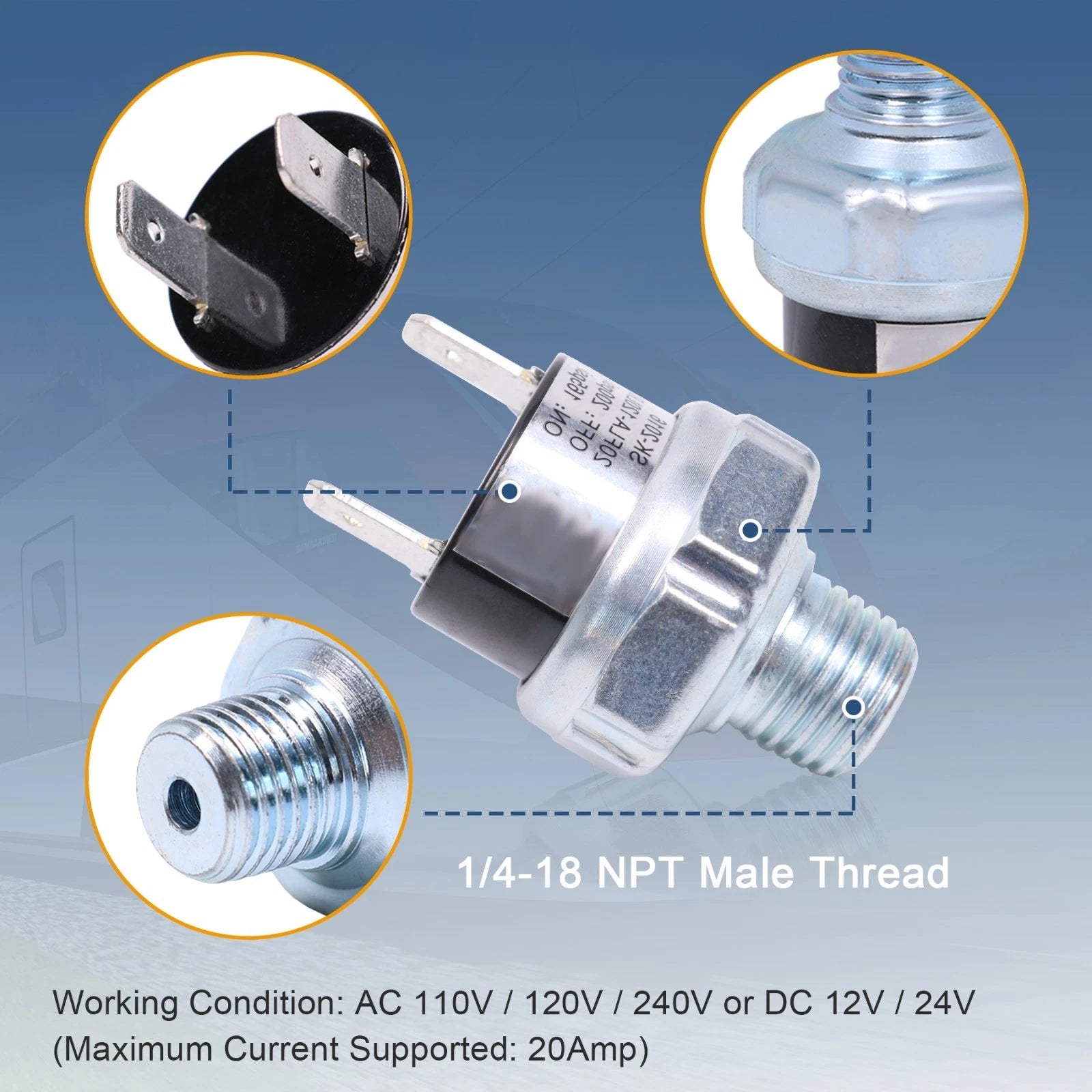Air Pressure Switch for Air Ride Suspension Compressor Tank (165-200psi)