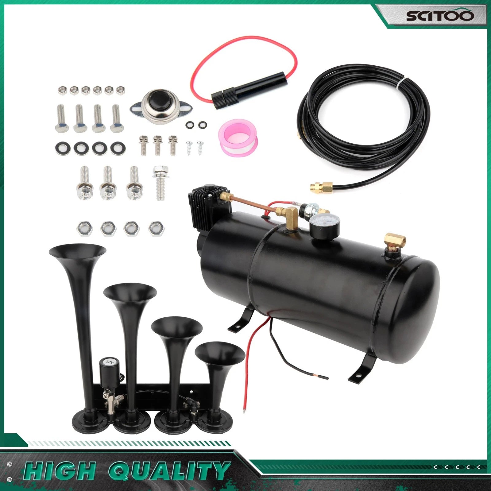 4 Trumpets Train Horn Kit with 150PSI Air Compressor for Car Truck