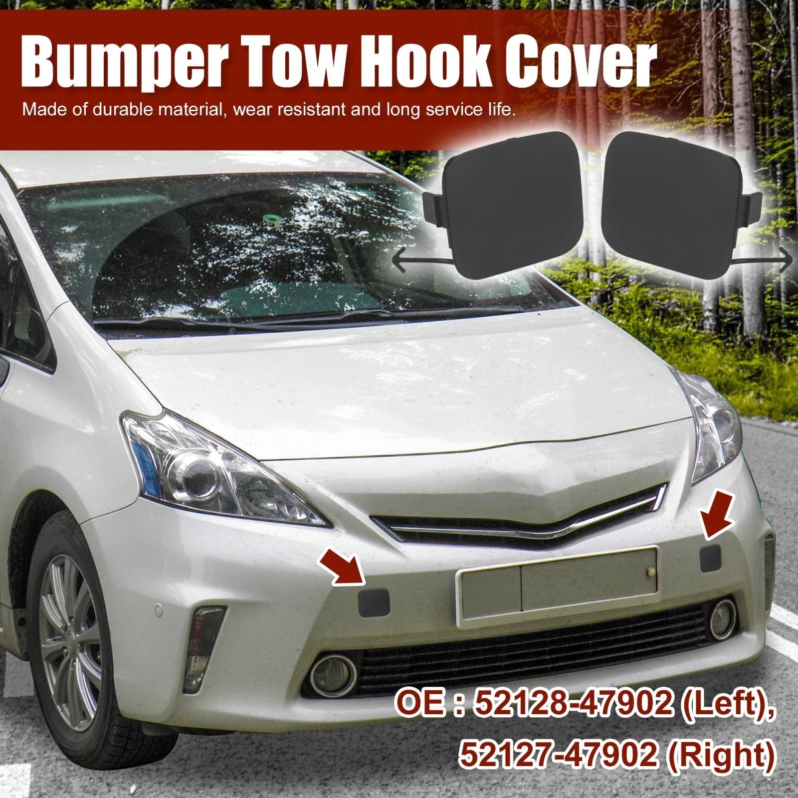 Pair Front Bumper Tow Hook Covers 52128-47902, 52127-47902 for Toyota Prius V (2012)