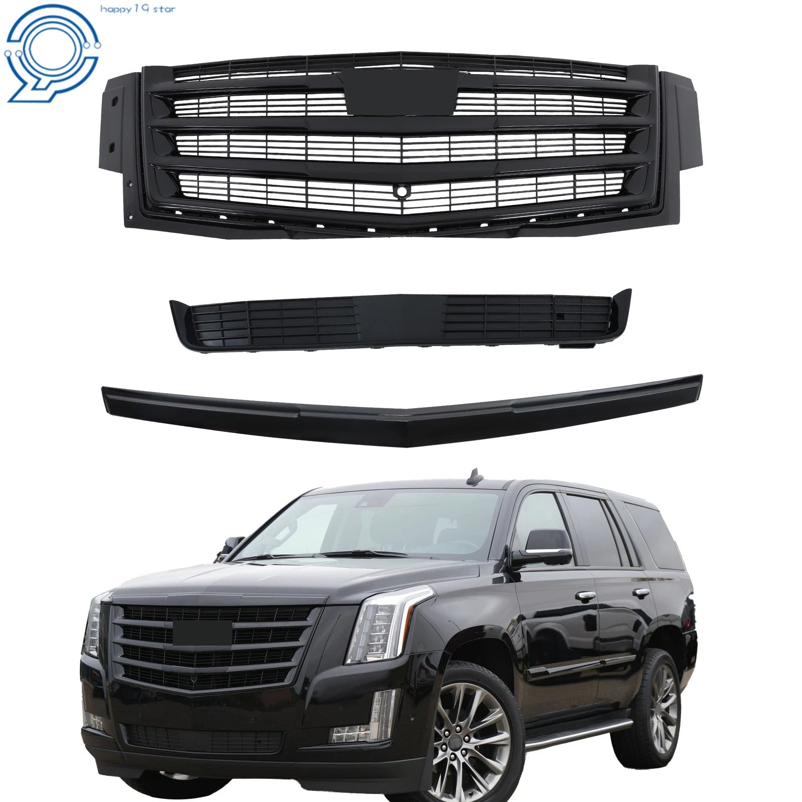 Front Mesh Gloss Black Grille for Cadillac Escalade (2015–2020)