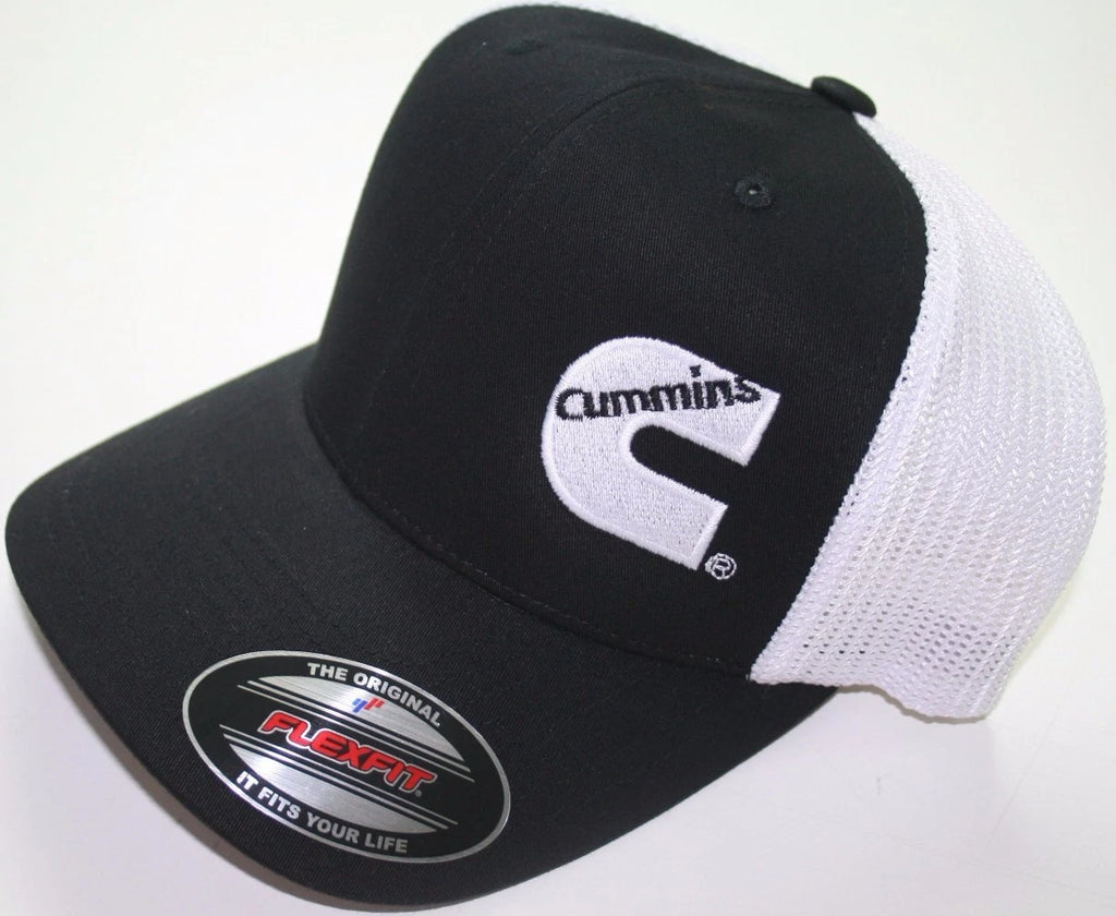 Cummins Mesh Summer Hat for Truckers - Black/White Flex Fit Cap