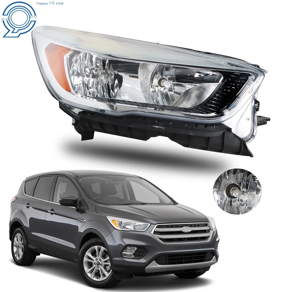 RH Headlight for Ford Escape (2017-2019) Halogen Chrome Housing