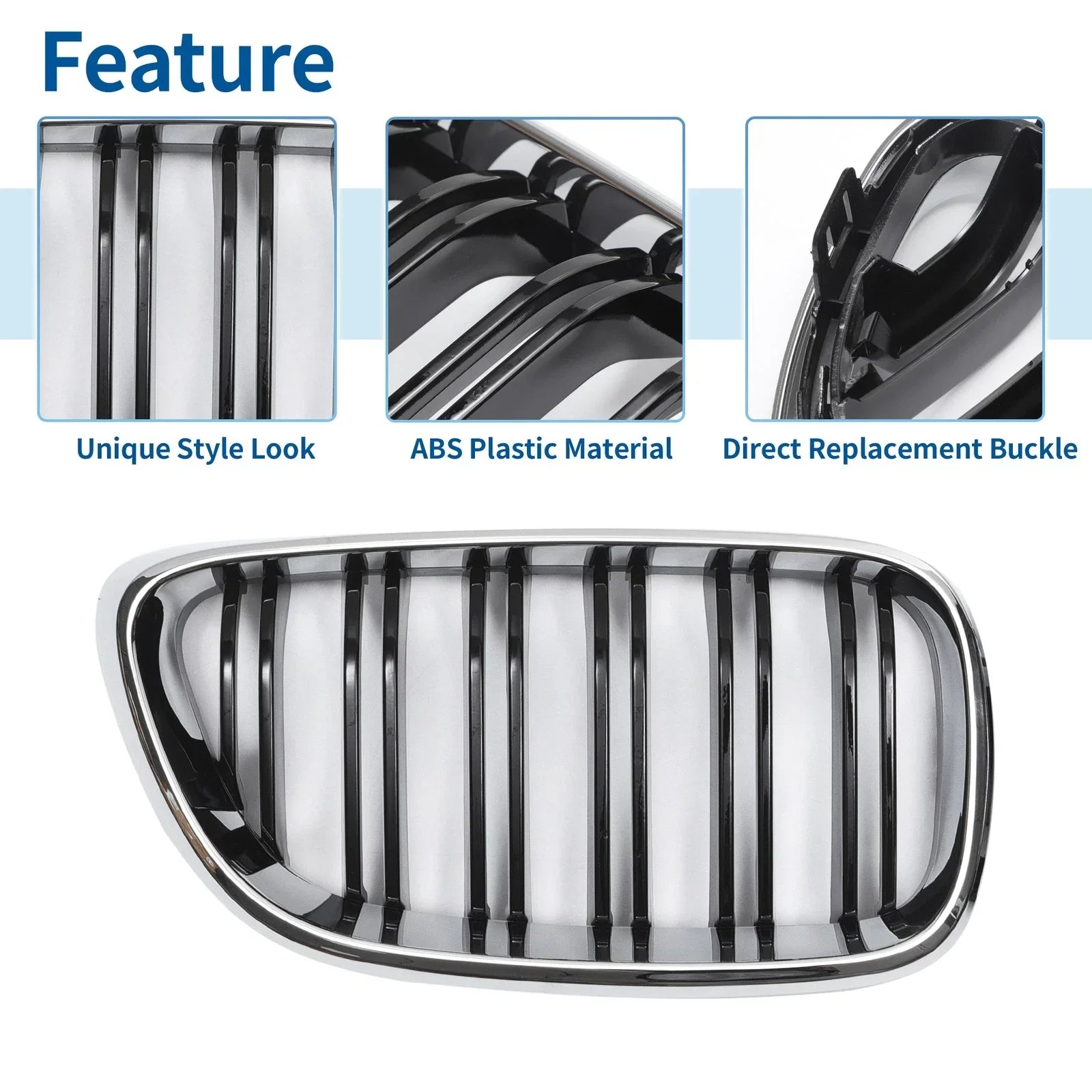 Pair Front Upper Bumper Grille for BMW 2 Series F22 Chrome Silver Tone