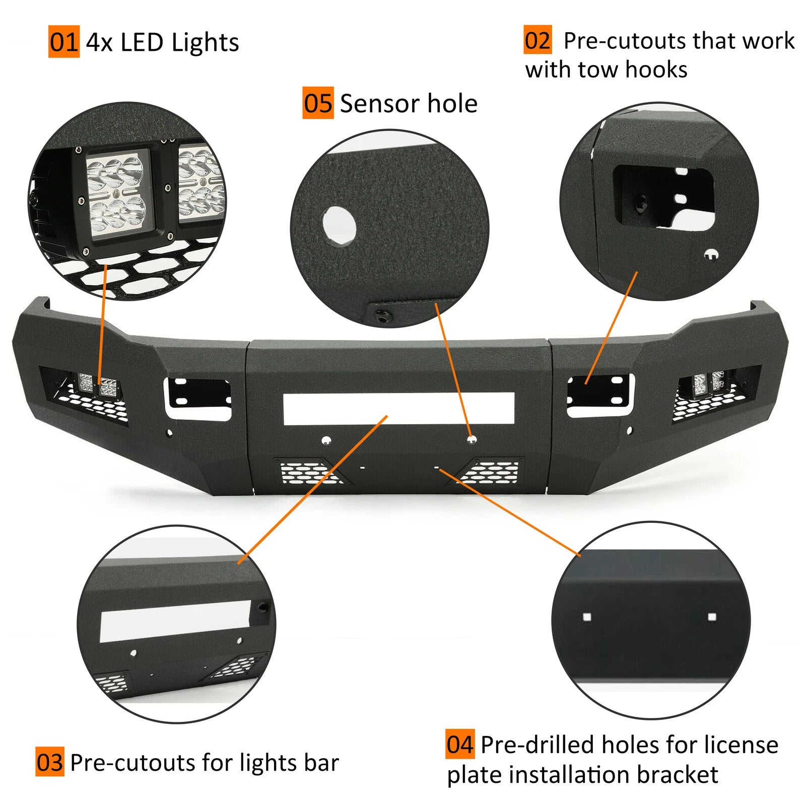 Front Bumper with Steel Skid Plate & LED Lights for Dodge Ram 2500 3500 (2010-2018)