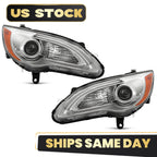 Halogen Headlight Set for Chrysler 200 (2011–2014) w/LED DRL Chrome Bezel