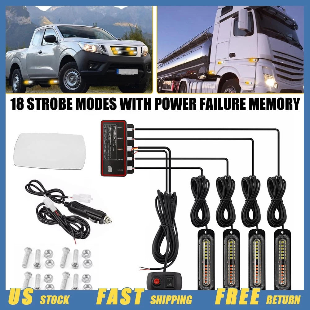 4X 12LED Amber White Strobe Flash Lights for SUV Pickup