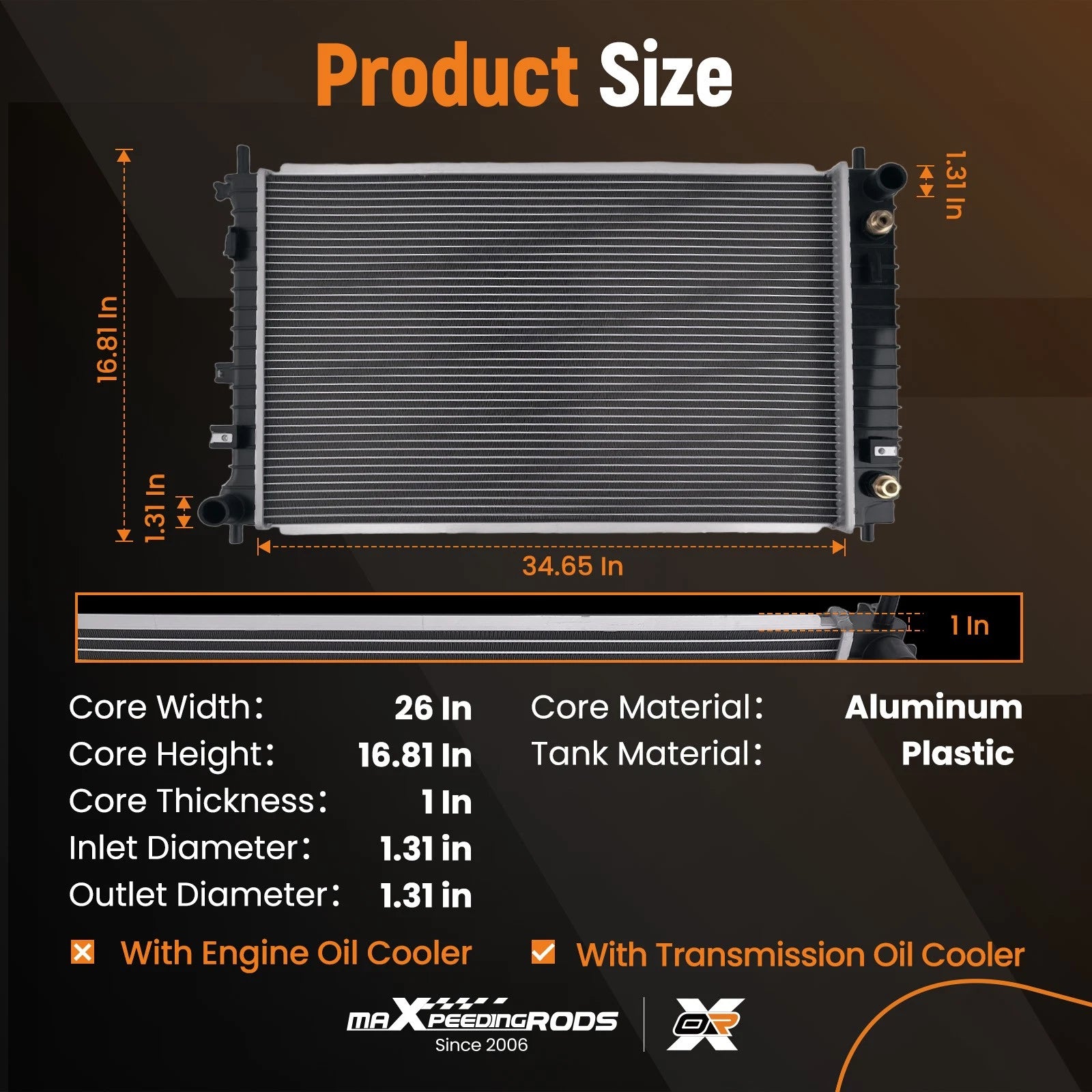 Aluminum Radiator for Saturn Vue (2004-2007) with Trans Cooler