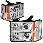 Chrome Amber Signal 3D LED Bar Projector Headlights for GMC Sierra (2007–2014)