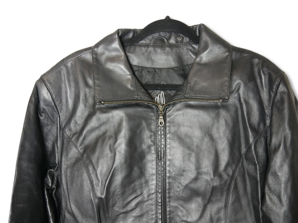 Genuine Leather Jacket for Women - Large Black Zip Up