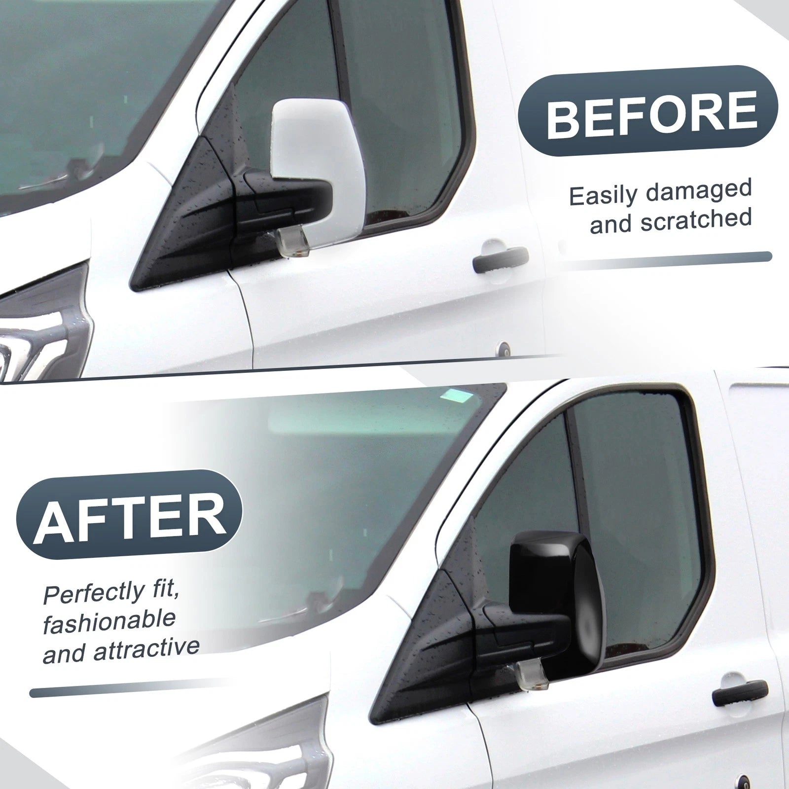 Left Rearview Mirror Cover Cap Gloss Black for Ford Transit Custom (2012–2023)