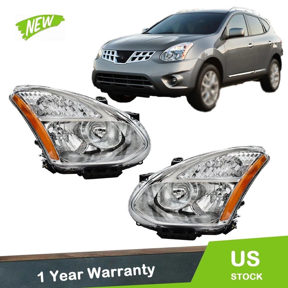 Set of 2 Headlight Assembly Halogen for Nissan Rogue (2008–2013)