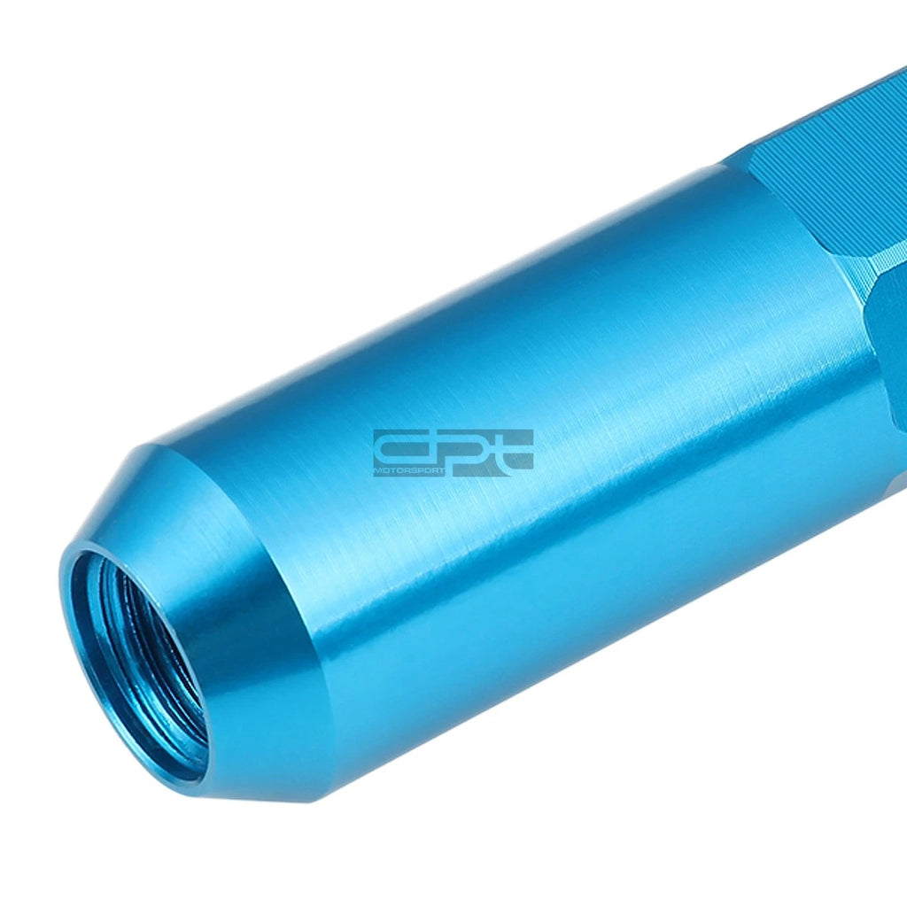 Set of 20 M12X1.5 107mm Tall Sky Blue Aluminum Spiked Lug Nuts + Adapter