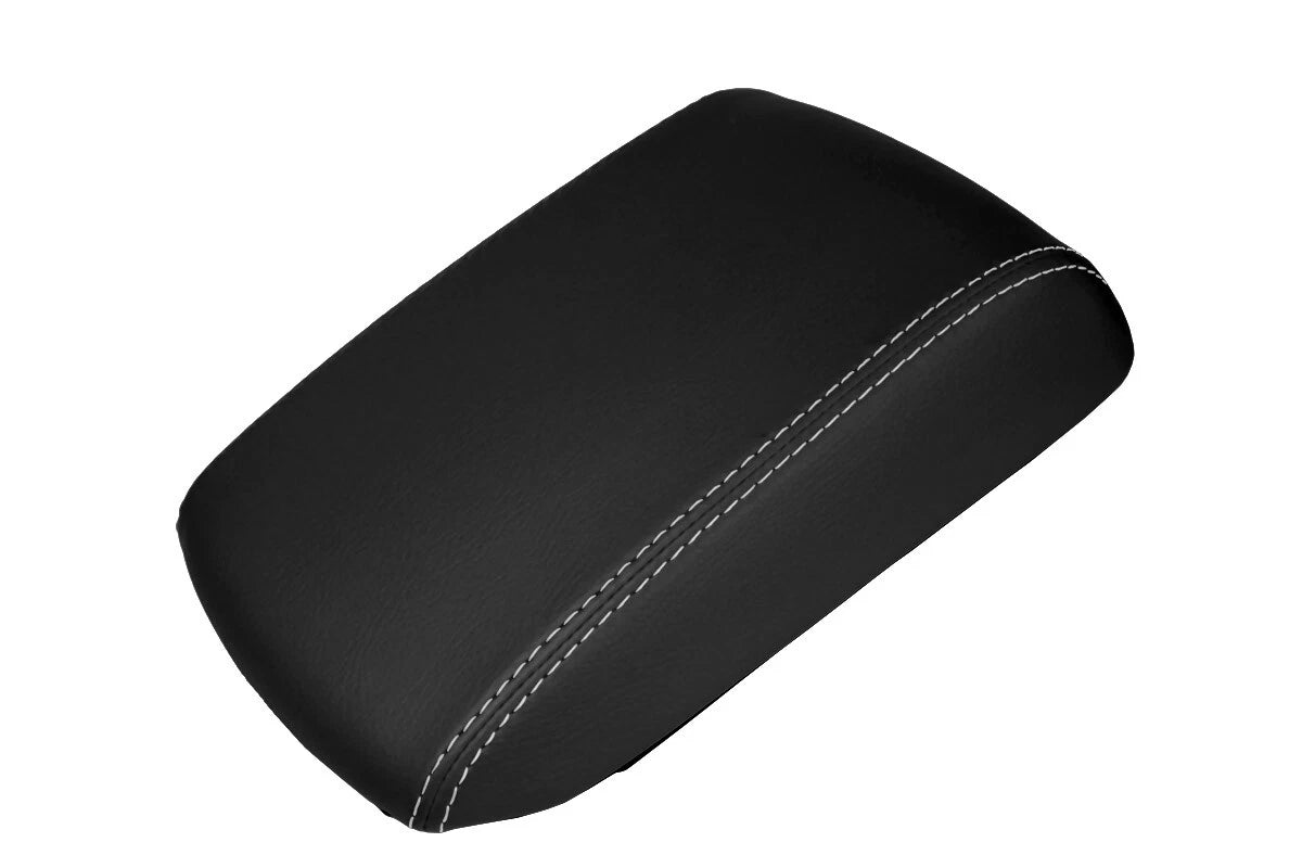 Leather Console Lid Armrest Cover for Mazda 3 (2003–2008) Black White Stitch