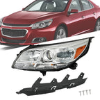 Halogen Headlight Driver Side for Chevy Malibu (2013–2015) Chrome Housing