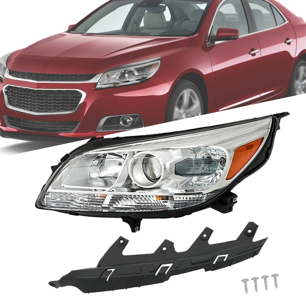 Halogen Headlight Driver Side for Chevy Malibu (2013–2015) Chrome Housing