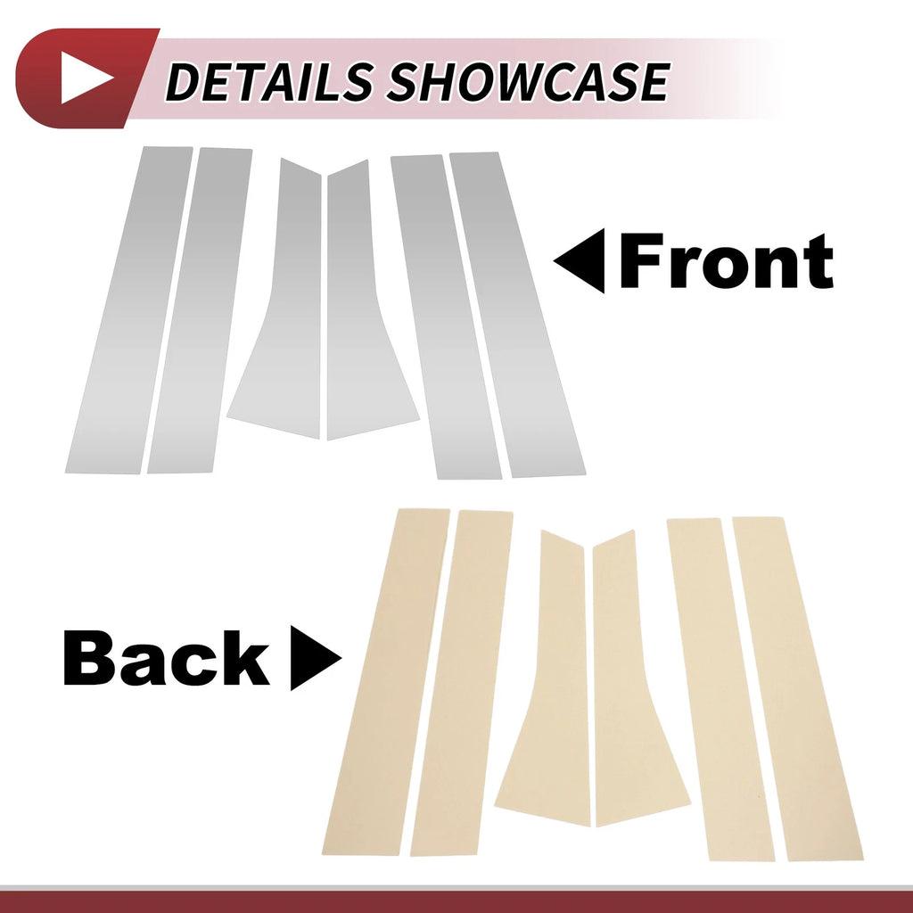 Set of 6 Door Pillar Window Trim for Ford Escape (2013–2019) Silver Tone