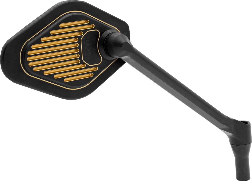 Adjustable Mirror for Drag Specialties (Right, Black/Gold, Long Stem)