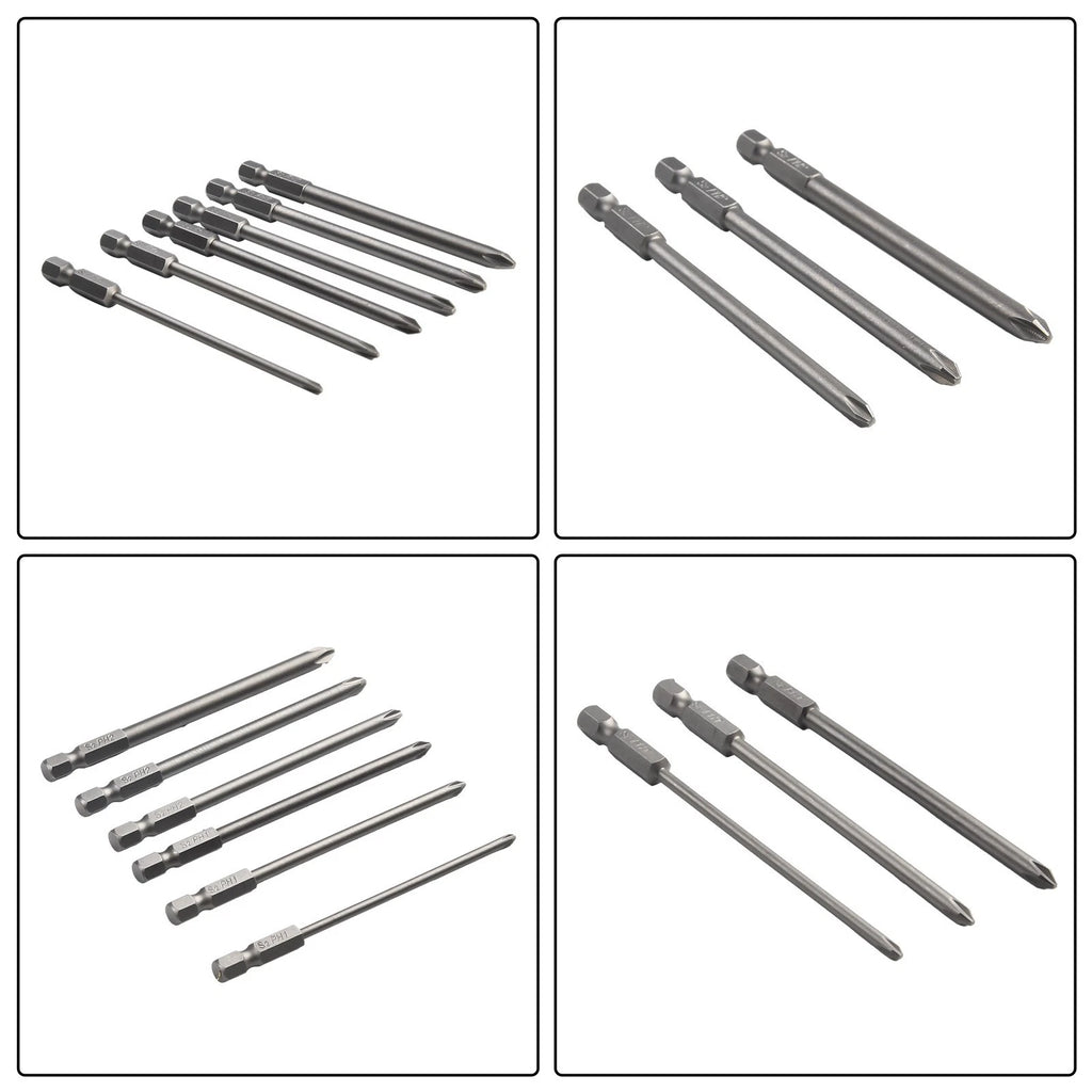 Set of 6 Magnetic Screwdriver Bits 1/4" 100mm Long