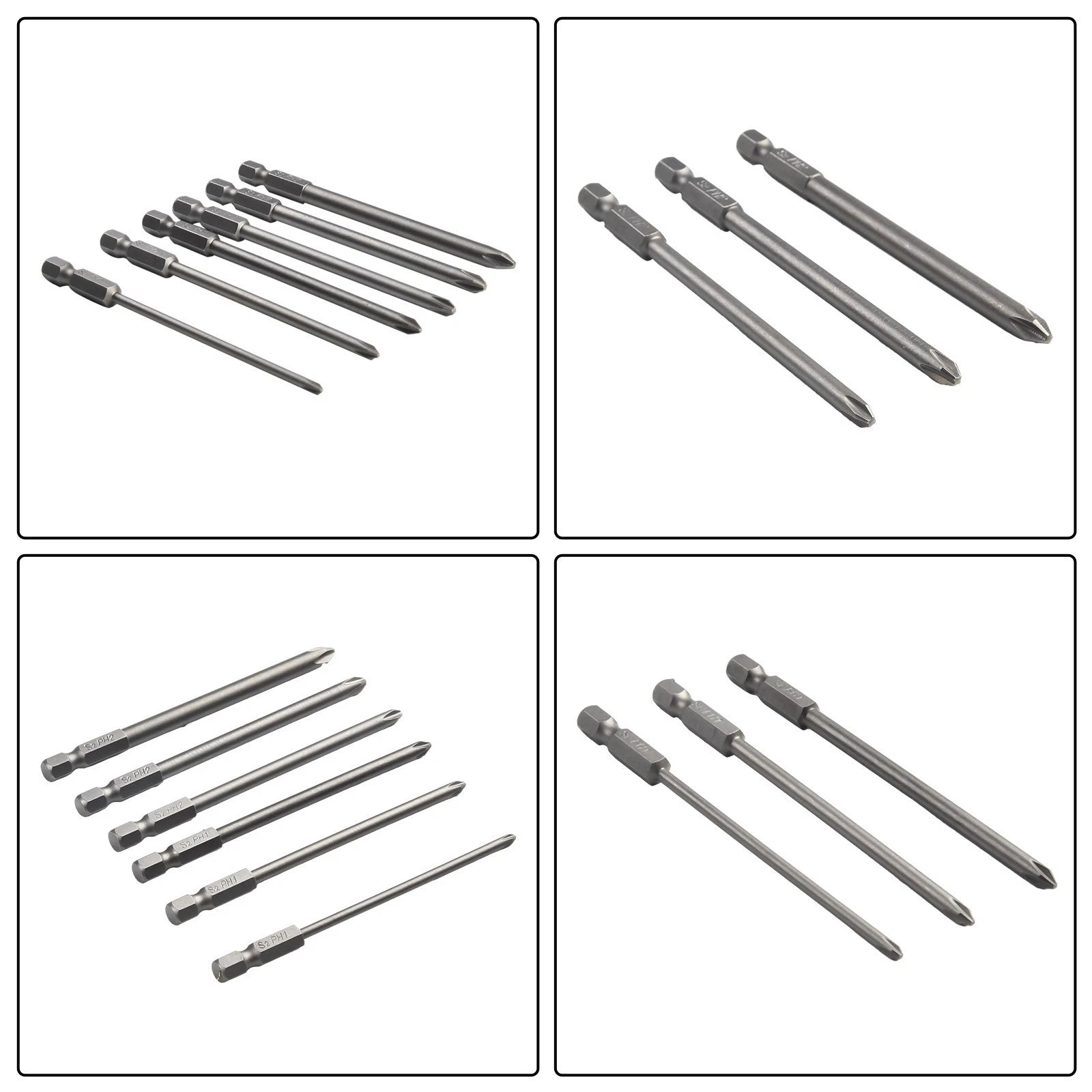 Set of 6 Magnetic Screwdriver Bits 1/4" 100mm Long