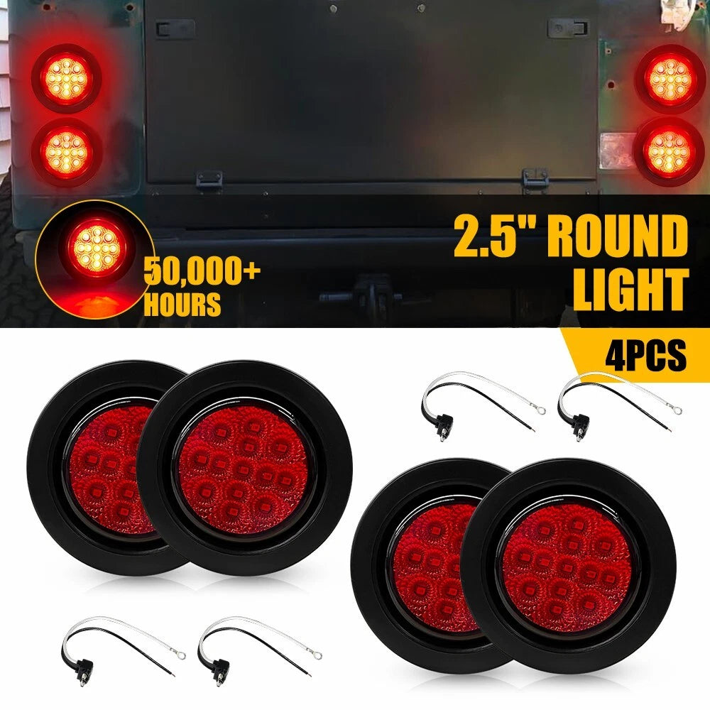Set of 4 DOT Round Red LED Trailer Side Marker Lights for Truck