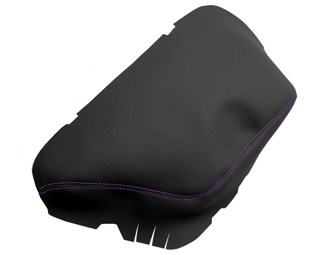 Leather Console Lid Armrest Cover for Dodge Challenger (2015–2020) Purple Stitch